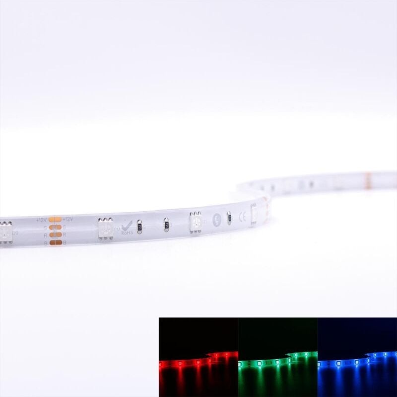 Strip 12V LED Streifen 5M 7,2W/m 30LED/m 10mm - Lichtfarbe: RGB - Schutzart: IP65