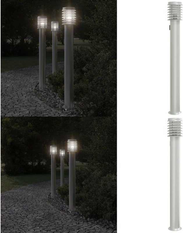 Wegeleuchte mit Steckdose Silbern 110 cm Edelstahl - Wegeleuchte - Außenstehleuchte - Gartenlampe - LED-Lampe - Edelstah...