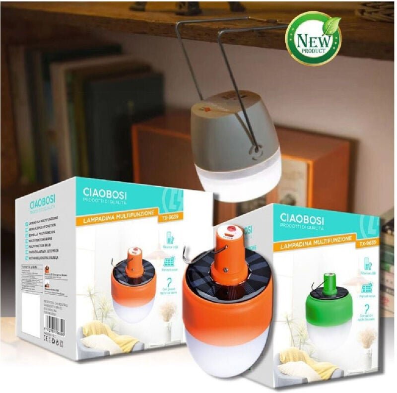 Trade Shop Traesio - Trade Shop - tragbare solar-led-campinglampe usb wiederaufladbare hakenlaterne TX-9639 -