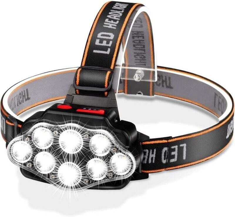 Thumbnail - Wiederaufladbare LED-Stirnlampe, Stirnlampe mit hoher Helligkeit und 8 LEDs, USB-Stirnlampe, 4 Modi, IPX4 wasserdichte T...