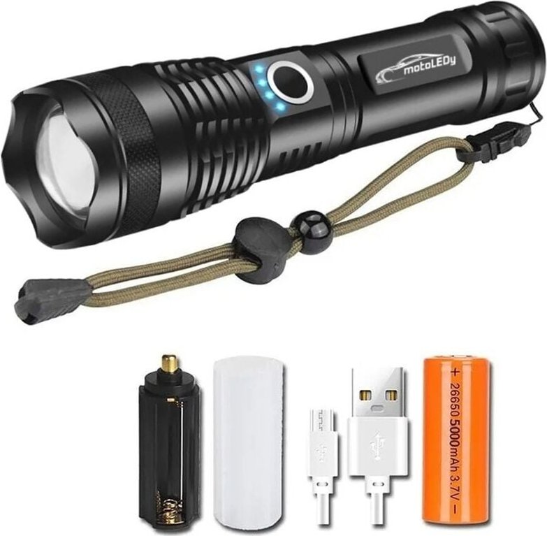 Leistungsstarke LED Taktische Taschenlampe 10000lm 600m USB-C Set