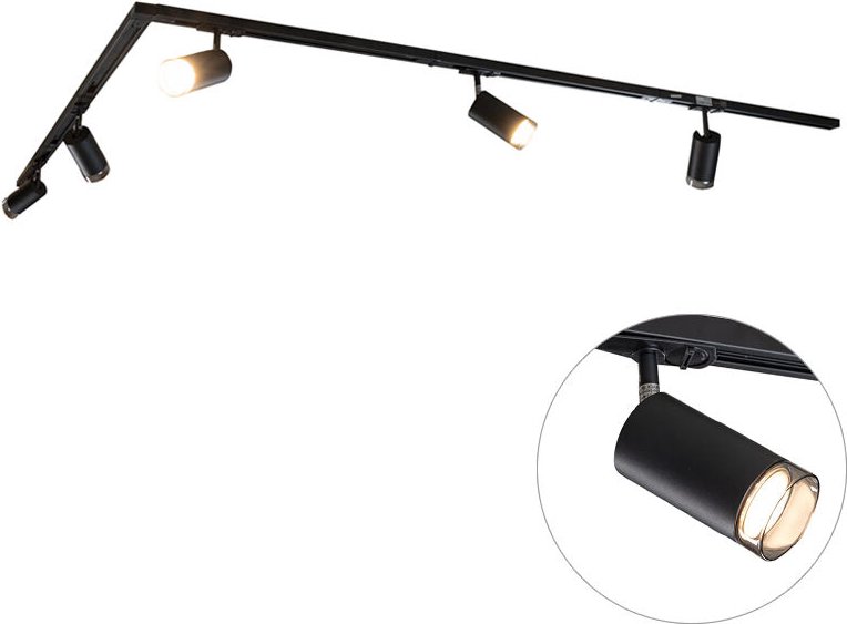 Modernes Schienensystem mit 5 schwarzen Rauchglas-Strahlern 1-phasig - Iconic Jeana