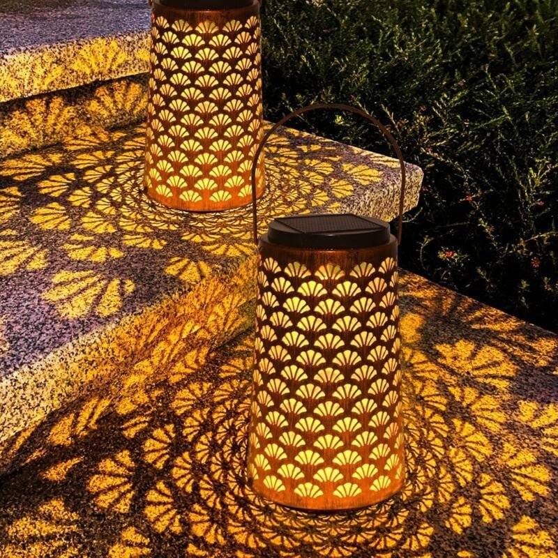 2-teiliges Solar-Gartenlaternen-Set für den Außenbereich, zwei Beleuchtungsmodi, wasserdichte Solar-Hängeleuchten für Te...