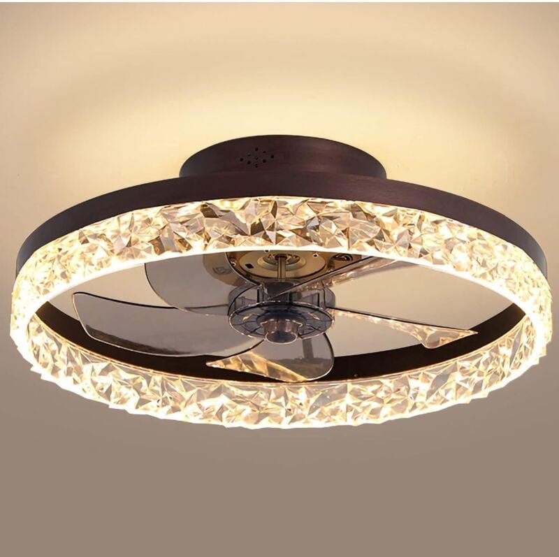 50 cm Deckenventilator mit Licht, dimmbare LED, 6-Stufen-Timer, mit Fernbedienung, braun