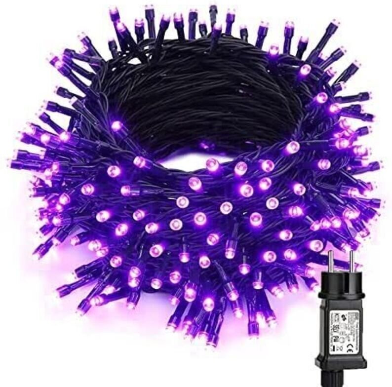 Halloween-Lichterkette Lila, 20 m, 200 LEDs, Weihnachtslichterkette für den Außenbereich, 8 Modi, wasserdichte LED-Licht...