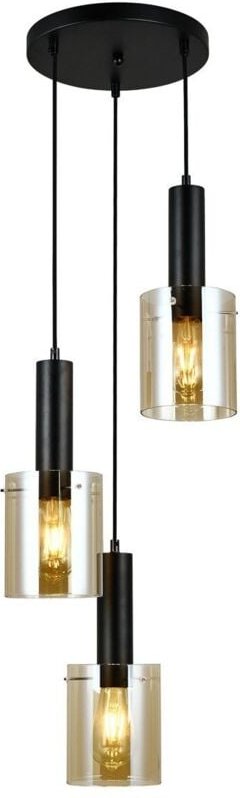 Sardo - Modern Hanging Pendant Black 3 Light mit Bernsteinfarbton, E27 - Italux
