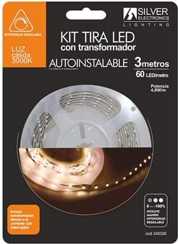Silver Electronics - Kit Strip Led 3m 12v 4,8w/m Light Warm 3000k Ip20 Includes Power Supply And Single Colour Dimmer De...