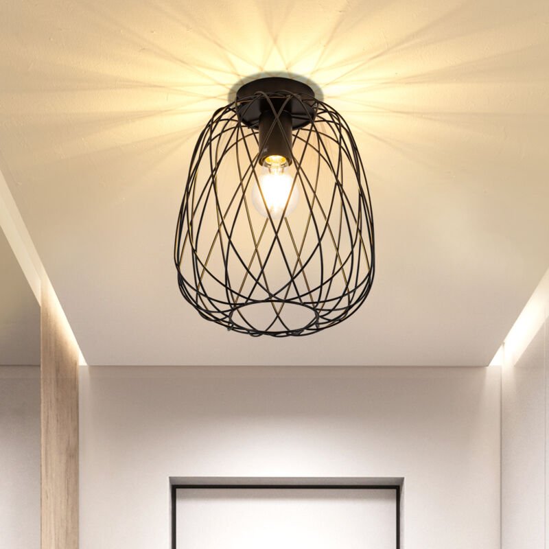 GBLY Deckenlampe Schwarz Flurlampe Vintage - Deckenleuchte Industrial Retro E27 1 Flammig Lampe Decke Runde Lampenschirm...