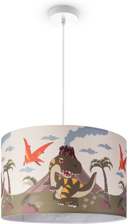 Pendelleuchte Kinderzimmer Deckenlampe Stoff Lampenschirm Rund Dschungel Pendelleuchte - Weiß, Design 3 (Ø45,5 cm) - Pac...