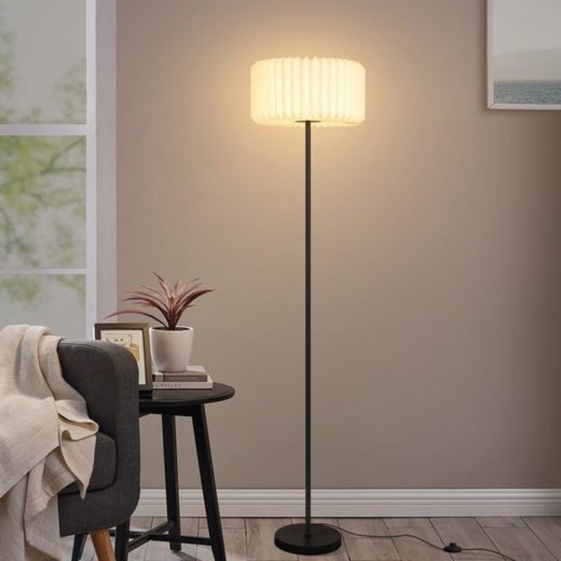 Stehlampe Vintage Stehleuchte Wohnzimmer - Standleuchte Lampenschirm Papier Weiß Standlampe Wohnzimmerlampe G9 Fassung m...