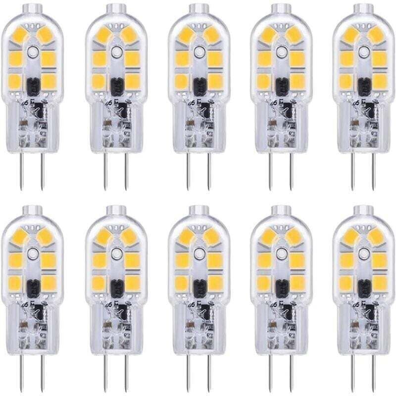 G4 LED-Lampen, 10er-Pack, 12 V, 2 W, Kaltweiß (6000 K), 12 LEDs, Ersatz für G4-Halogenlampen (10–20 W), 200 lm, AC/DC 12...