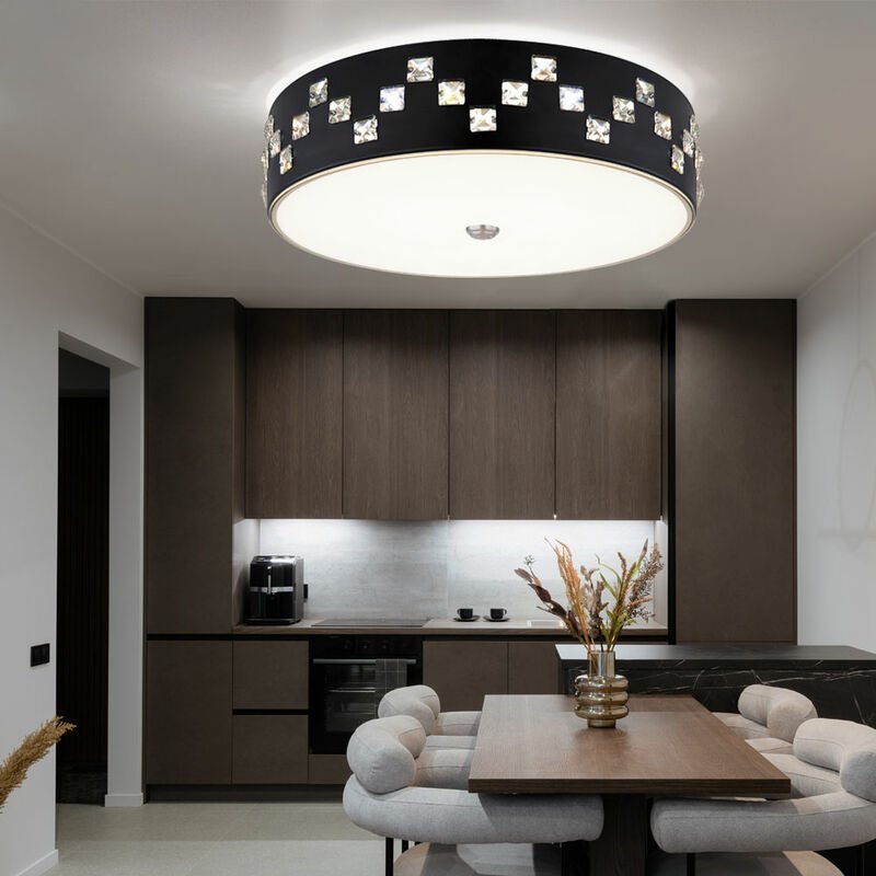 Led Deckenleuchte mit Fernbedienung dimmbar Deckenlampe Glas Kristalle Wohnzimmerlampe Deckenlampe rund, Memory cct Nach...