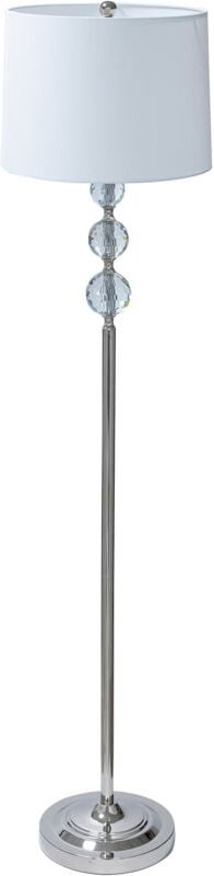 Relaxdays Stehlampe, Stoffschirm, Metall, E27, HxD: 155 x 35,5 cm, Kristall-Design, Standleuchte Wohnzimmer, silber/weiß