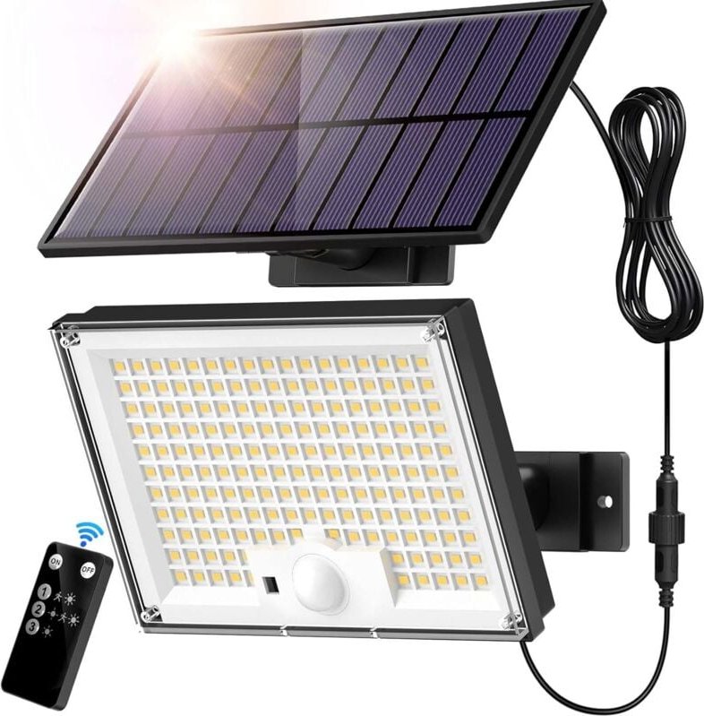172 LED-Solar-Außenleuchte mit 3 Modi und Bewegungsmelder – IP65-Außenbeleuchtung mit 5 m Kabel für Garten und Garage