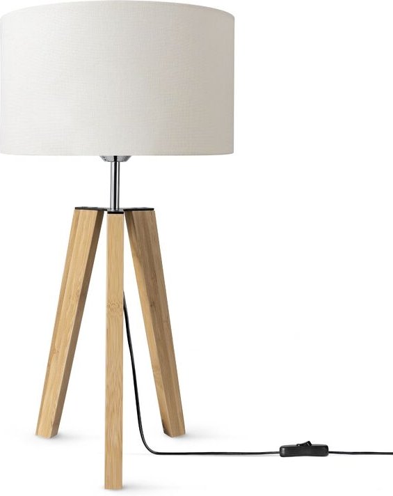 Paco Home - Tischleuchte Dreibein Nachttischlampe Stehlampe E27 Stoff Lampenschirm Uni Weiß (Ø28cm), Tischleuchte - Bamb...