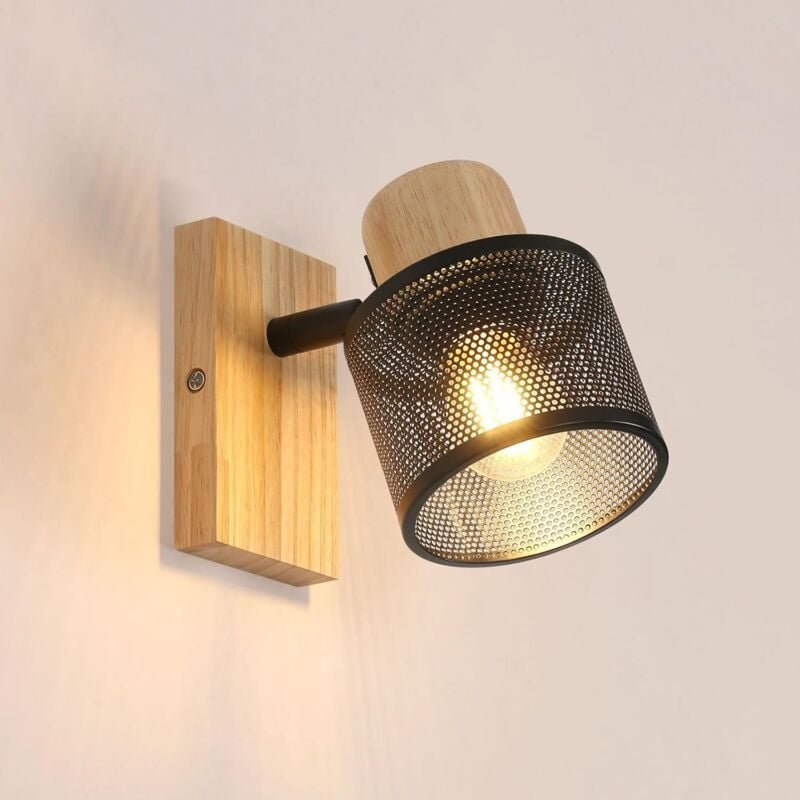 Vintage Wandleuchte Innen Eisen und Holz, E27 Industrielle Wandlampe, Wandbeleuchtung für Schlafzimmer, Wohnzimmer, Flur...