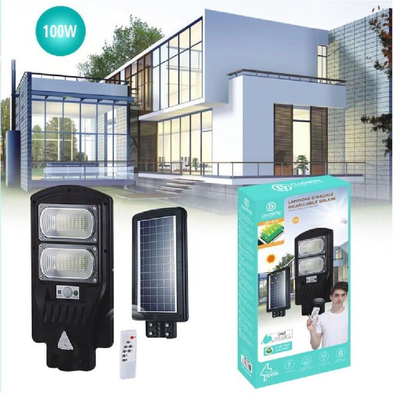 Trade Shop - STRASSENLEUCHTE LED-STRASSENLEUCHTE SOLAR WIEDERAUFLADBARES PANEL 100W FERNBEDIENUNG LED-8510 -