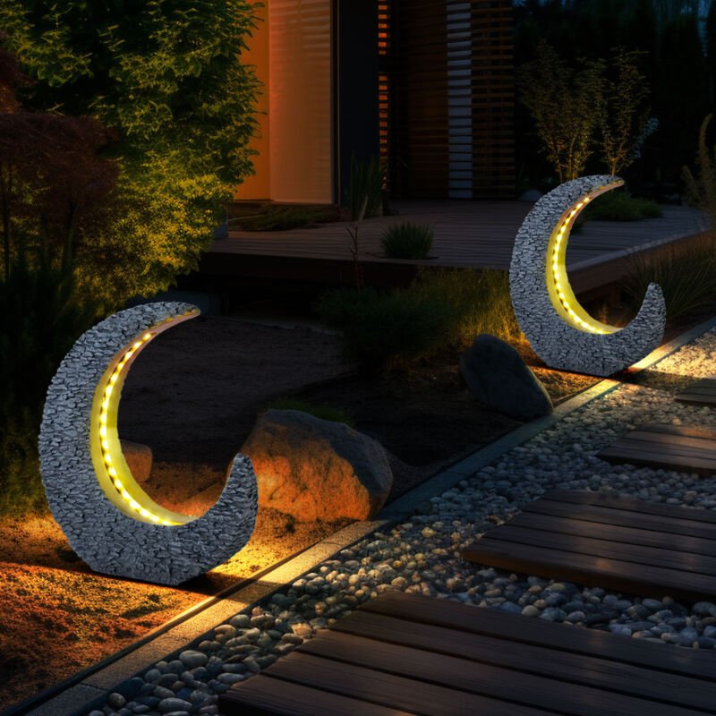Gartendeko Solarlampen für Außen Tischdeko Gartentisch Garten Solarleuchte für Balkon, Mondsichel Stein Optik Grau Gold,...