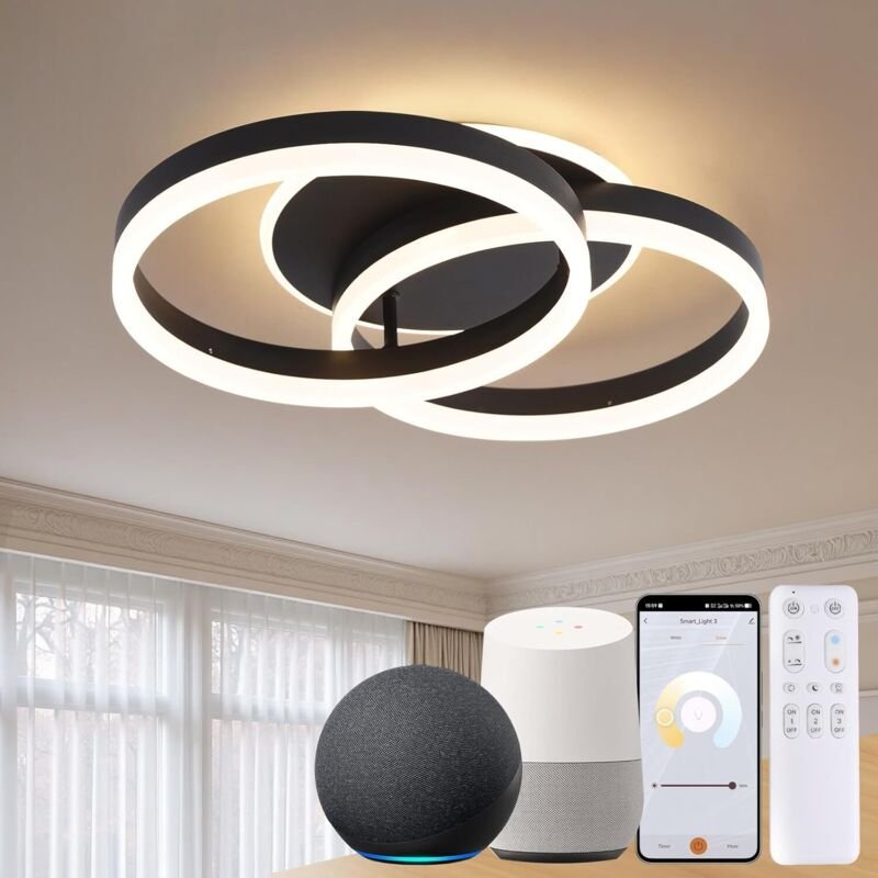 Amdelne Smart Deckenlampe LED Kompatibel mit Alexa, 50cm 2-Ringe Design, 36W Deckenleuchte Wohnzimmer Moderne mit Fernbe...