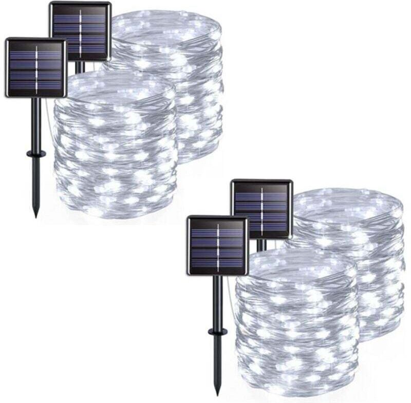 4er-Pack Solar-Lichterketten für den Außenbereich, Kupferdraht, wasserdicht, 12 Meter pro Kette, 100 LEDs (weißes Licht)