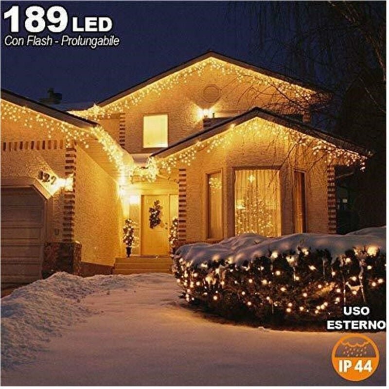 Trade Shop - Warmweiß beleuchteter Wasserfallvorhang, 510 x 90 cm, für den Außenbereich, ausziehbar auf 15 m, 189 LEDs -