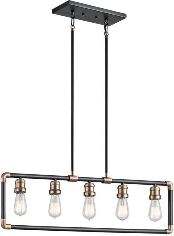 Elstead - Imahn - 5 Licht Decke Kronleuchter Anhänger Bar Hellschwarz, Naturmessing, E27