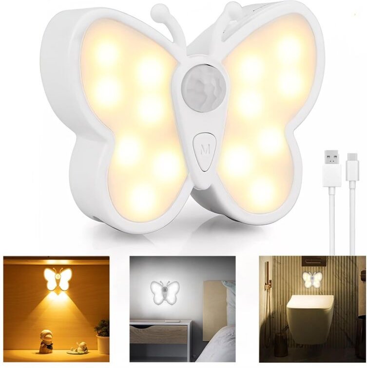 4-teiliges Nachtlicht-Set mit Bewegungssensor, tragbare, per USB aufladbare Wandleuchte, kabelloses Nachtlicht, dimmbare...