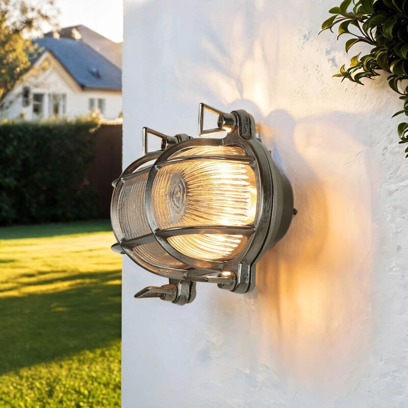 Licht-erlebnisse - Maritime Außenlampe Wand IP64 in Nickel matt E27 Wandleuchte Haus Balkon