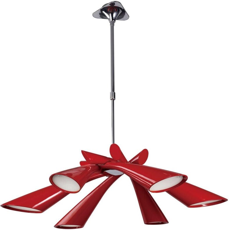 Inspired Mantra Pop Pendel-/Deckenleuchte, umwandelbar in halbbündige 6-flammige E27-Leuchte, glänzendes rotes/weißes Ac...