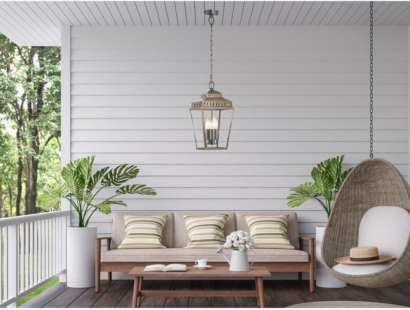 Meinewunschleuchte - led Außenhängeleuchte im Landhausstil, Altmessing Ø22cm