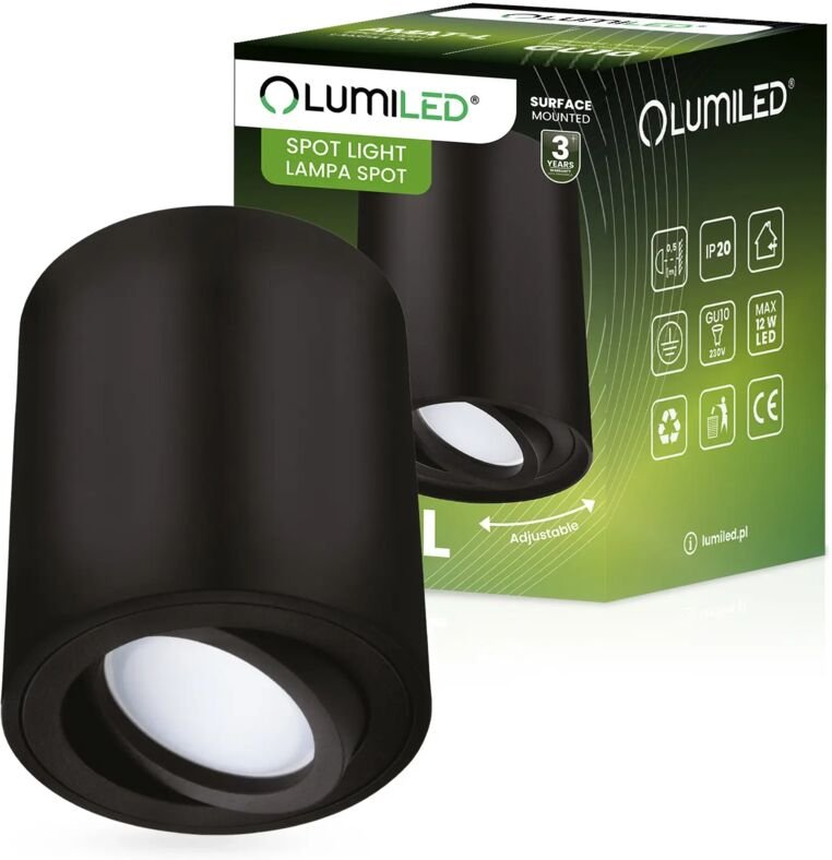 HALOGEN-Aufbaustrahler, schwenkbar, AMAT-L GU10, rund, schwarz, 115 mm