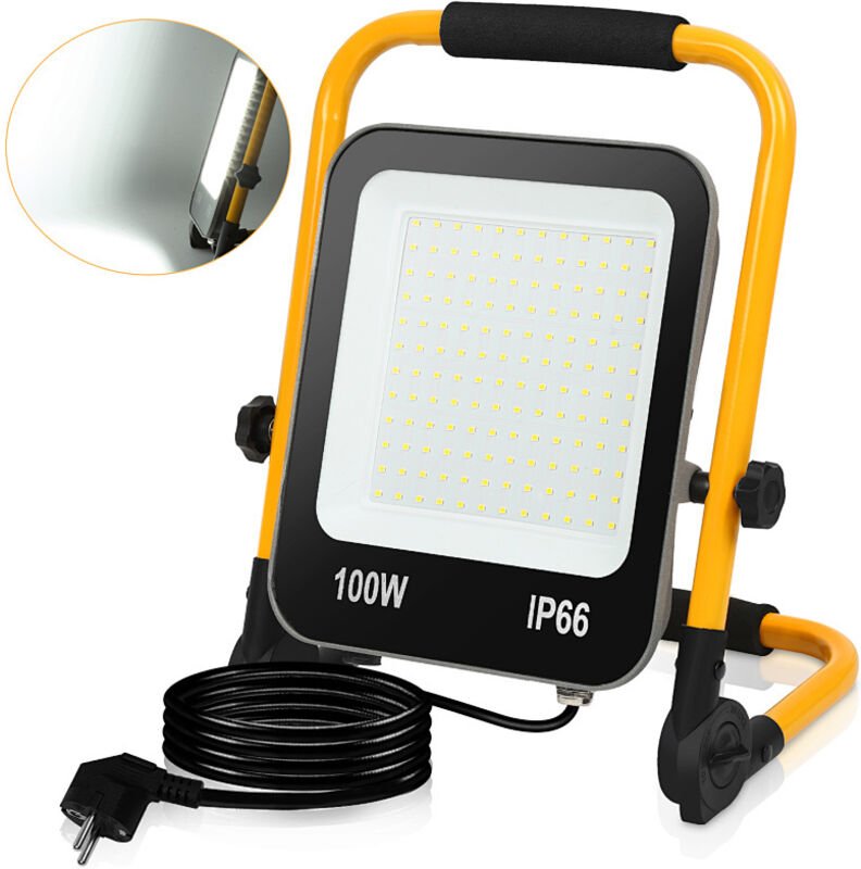 Jiubiaz LED Baustrahler Arbeitsleuchte 100W 10000LM Kaltweiß LED Fluter mit 3M Kabel und Wasserdicht IP66 Strahler für I...