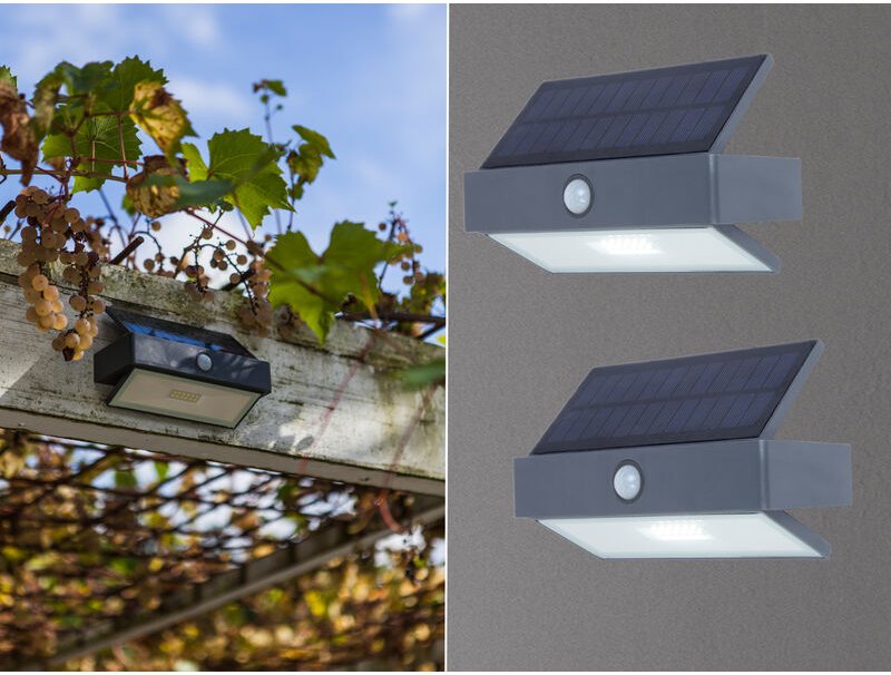 Meinewunschleuchte - led Solar Wandleuchte 2er set mit Bewegungsmelder, Breite 17,6cm