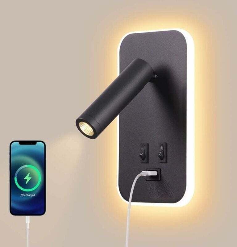 LED-Wandleuchte, Nachttisch-Leseleuchte mit Schalter, USB-Ladeanschluss, Schlafzimmer-Stimmungsbeleuchtung, verstellbare...