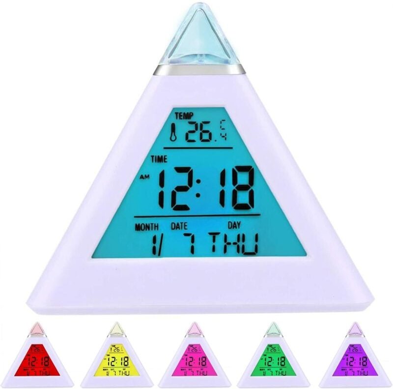 Pyramid Digitaluhr Wecker mit 7 Farbwechsel-LEDs