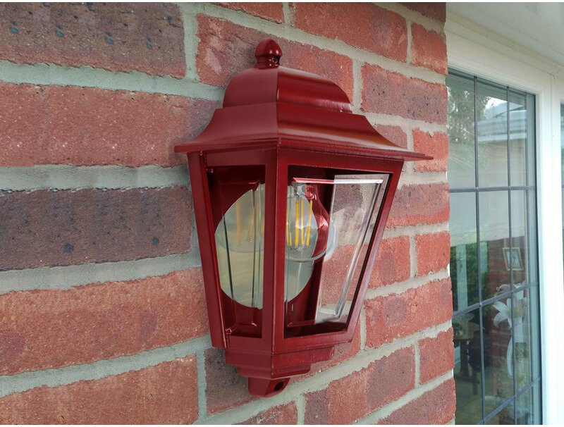 Meinewunschleuchte - Außenwandleuchte Höhe 32,5cm Halbschale Rot mit reflektierender Rückwand