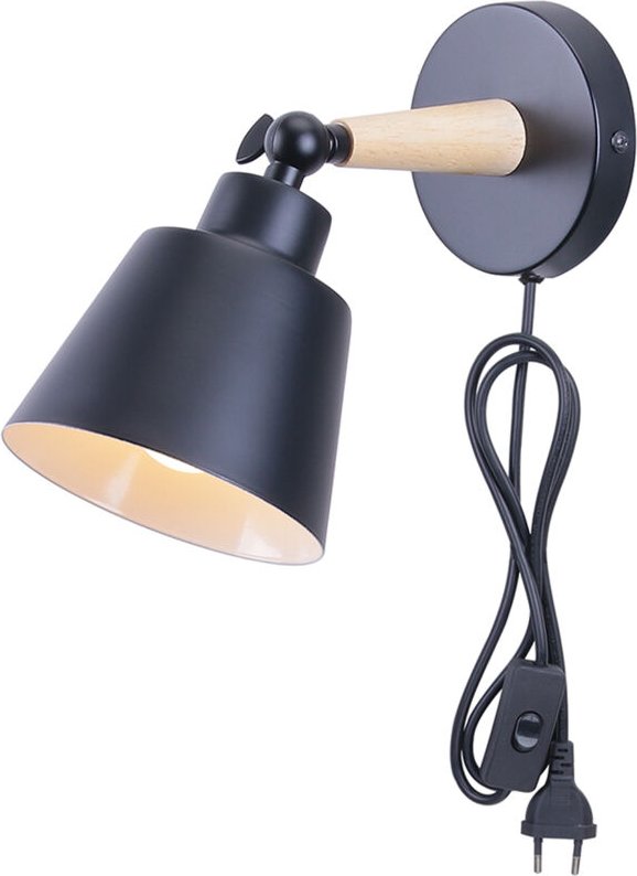 STOEX Wandleuchte aus Eisen Holz Wandlampe mit Schalter und Stecker Vintage Verstellbare E27 für Wohnzimmer Schlafzimmer...