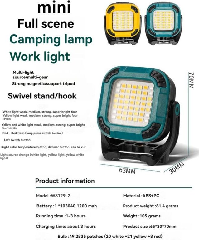 Tlily - Superhelle tragbare Campinglaterne, Mini-Arbeits-Taschenlampe mit wiederaufladbarer Taschenlampe für den Außenbe...