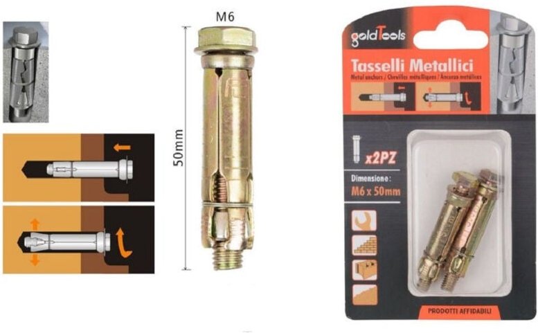 Trade Shop Traesio - Trade Shop - set 2 pz metal tassello bulloni M6 x 50MM minute accessorien 91040 -