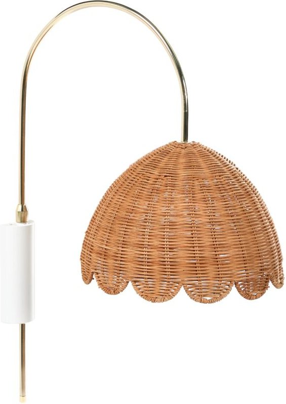 Wandlampe Naturfarben Rattan Geflochtener Schirm Wellenförmiger Rand Vintage Stil Boho Stil Natürlich Wandlampe Nachttis...