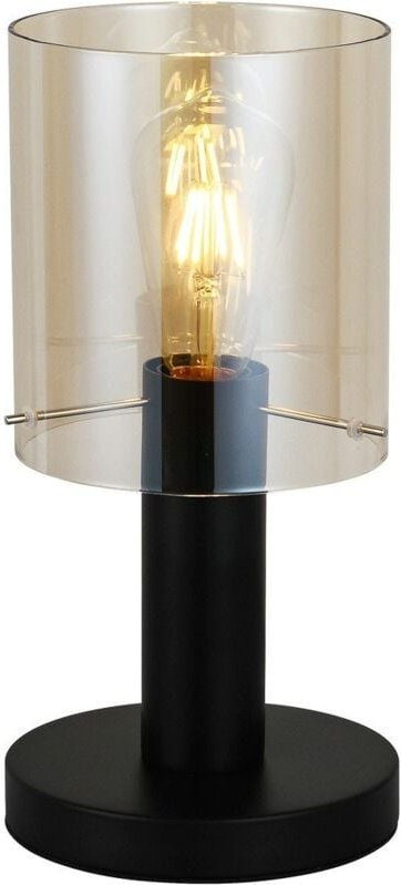 Italux - Sardo - Moderne Tischlampe Schwarz 1 Leuchte mit Bernsteinschirm, E27
