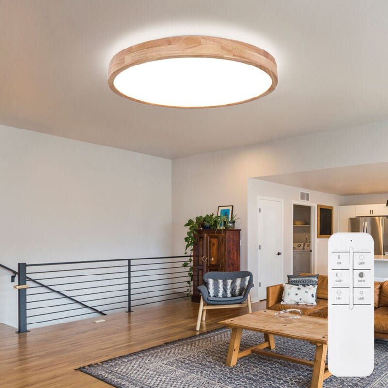 Deckenleuchte led Holz Optik Deckenlampe dimmbar Fernbedienung Wohnzimmerleuchte 60 cm, cct Schaltung, 48 w 3100 lm 3000...