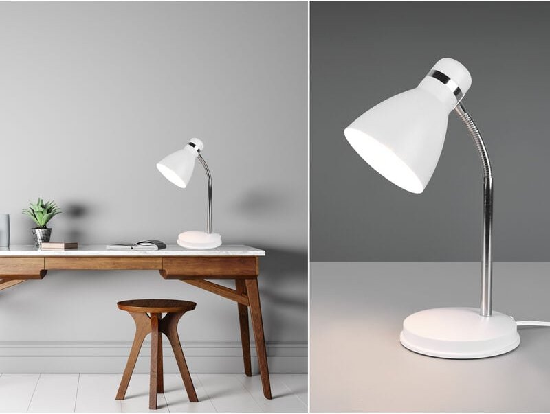 Reality Leuchten - Schreibtischleuchte harvey flexibel, Chrom & Metallschirm Weiß, 33cm