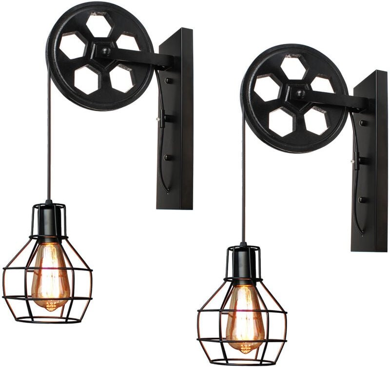 2er Wandleuchte Innen, Vintage Wandlampe mit Eisen Käfig, Wall Beleutung im Stil Industrial für Wohnzimmer Schlafzimmer ...