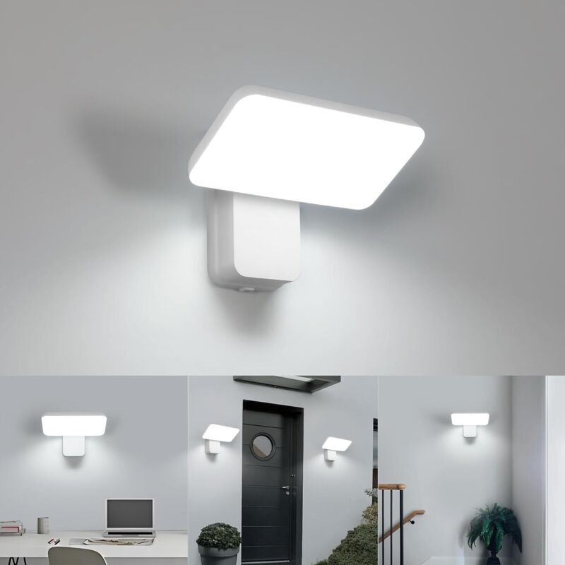 GOECO 350° drehbare LED-Wandleuchte, 16 W, 1440 lm, 6500 K, rechteckige Metall-Wandleuchte, moderne Außenwandleuchte, we...