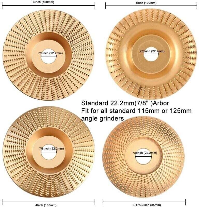 4-teiliges Set aus Wolframkarbid-Holzschleifscheiben zum Formen, Schleifen und Trennen – kompatibel mit 115-mm- oder 125...
