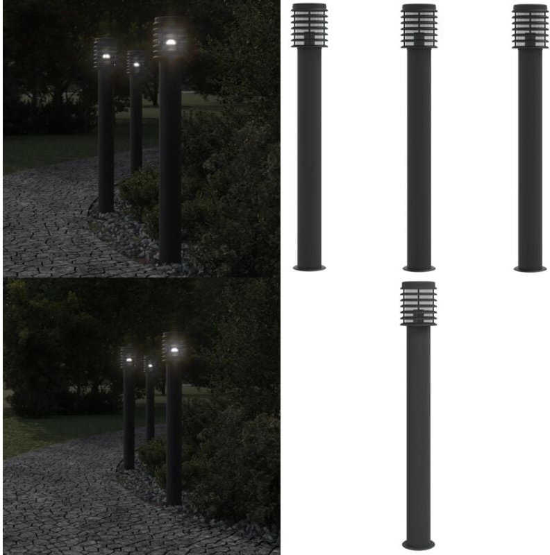 Wegeleuchten 3 Stk. Schwarz 110 cm Edelstahl - Outdoor-Beleuchtung - Gartenlampe - LED-Lampe - Edelstahl Lampe - Wegeleu...