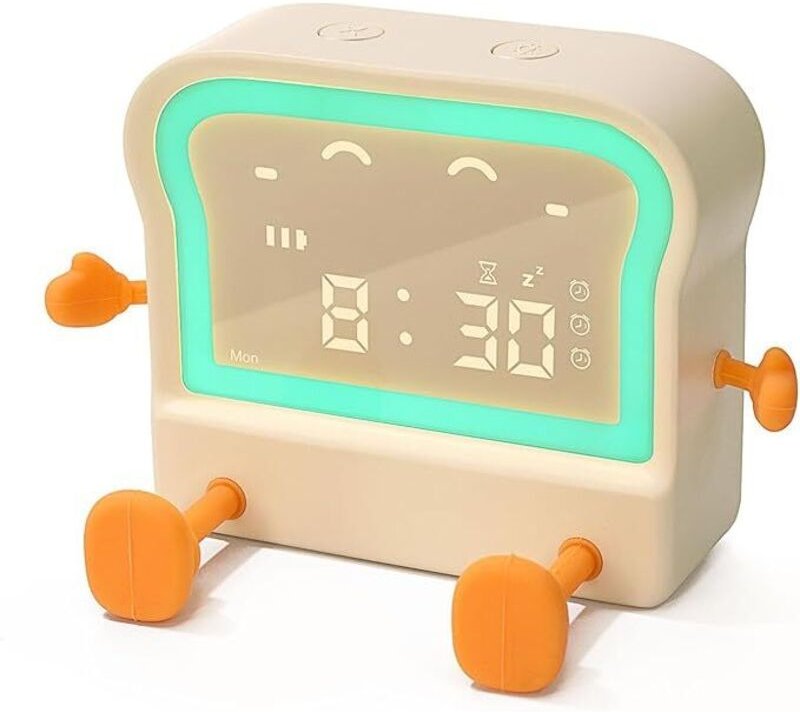 Kinderwecker Toast Wecker Kinder Wecker Lernwecker mit Variabler Leise Nachtlicht Schlummerfunktion Timer,Einstellbare H...