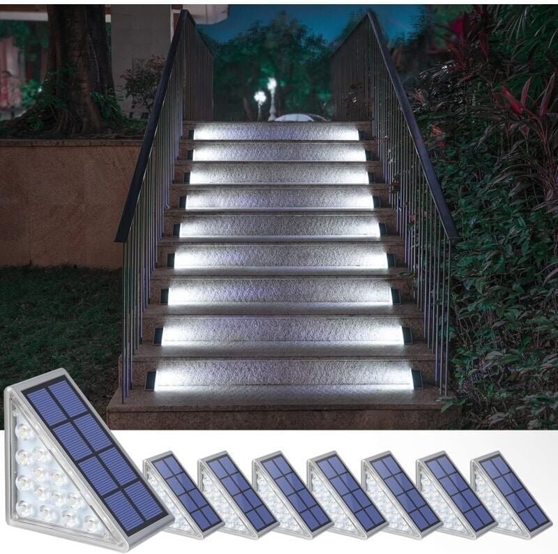 8er-Pack Solar-Stufenleuchten für Treppen, Stufen, Deck, Auffahrt, Veranda, Haustür, Gehweg – Kaltweiß