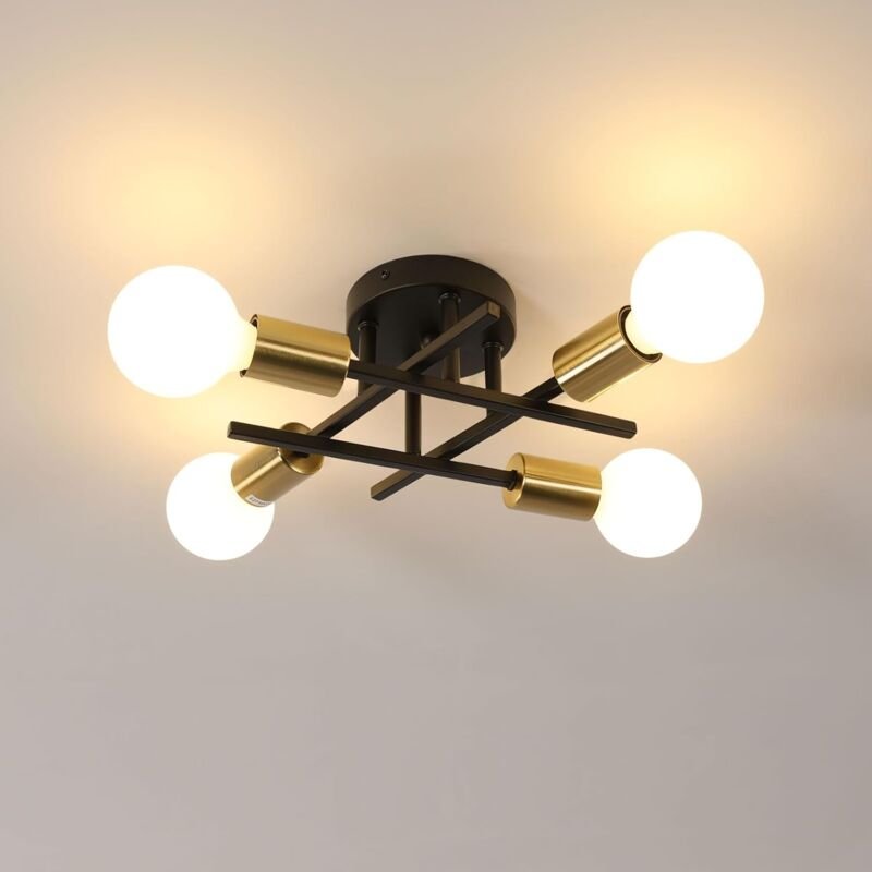 Thumbnail - Goeco - Industrielle Deckenleuchte, 4 Lichter, E27 Retro-Deckenleuchte aus Metall, moderne Pendelleuchte für Wohnzimmer,...